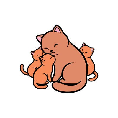 a kitten with her mother and her 2 sisters