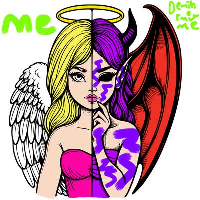 realistic angel half demon