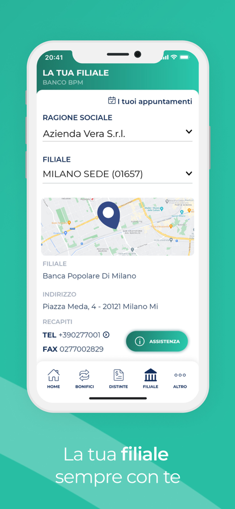 YouBusiness App - YouBusiness App branch locator screen displaying office address map and contact numbers