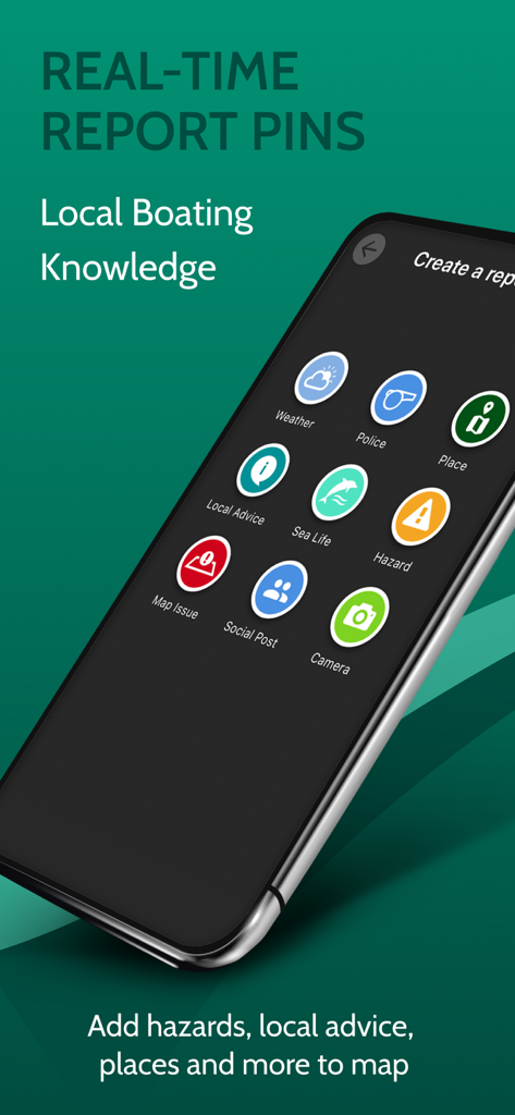 Argo boating app interface showing real-time report pins for hazards and local advice.