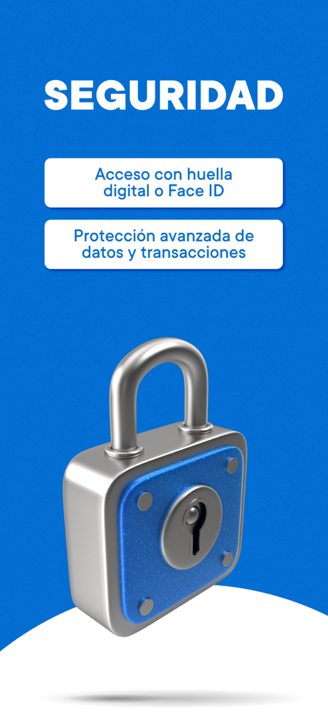 OCA app security screen highlighting biometric access and advanced transaction protection with a blue lock icon