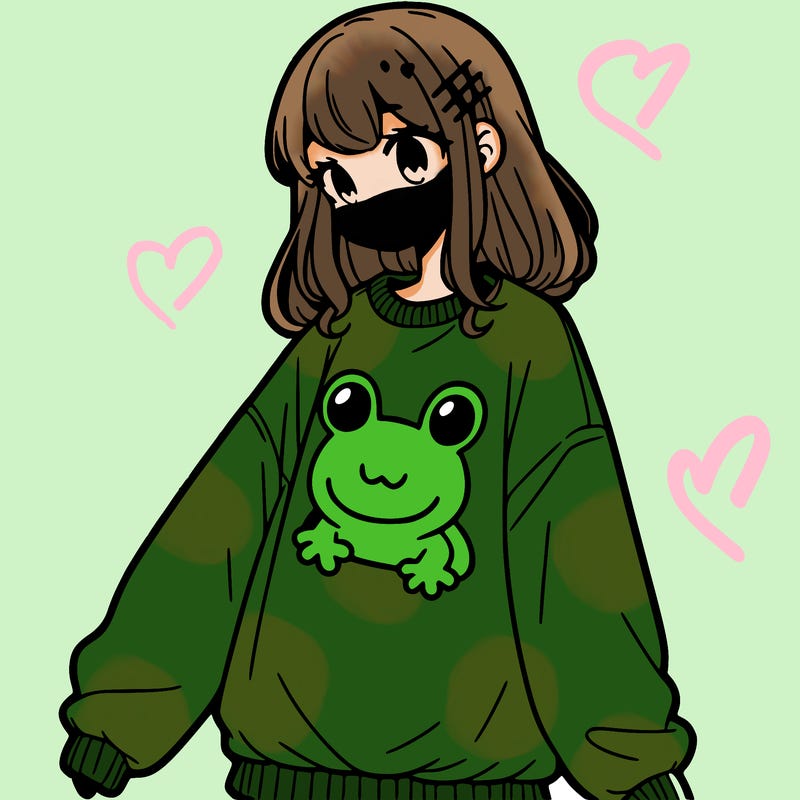 girl wearing frogging sweatshirt