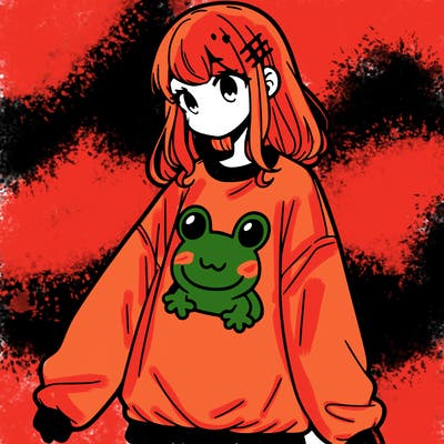 girl wearing frogging sweatshirt