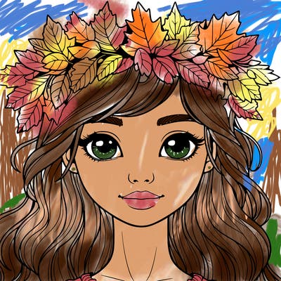 realistic girl with fall leaf crown