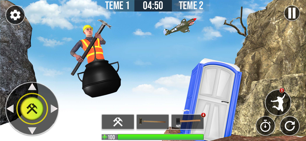 Pot Man Mountain Climbing Game - A man in a black pot using a sledgehammer to climb a mountain in a physics-based 3D game