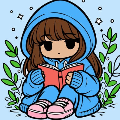 girl in oversized hoodie reading a book