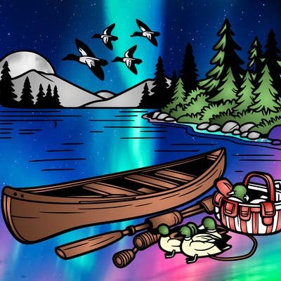 a canoe by the lake for duck hunting