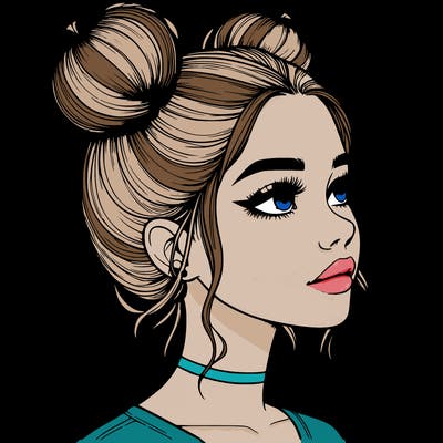 realistic girl with buns on the top of her head