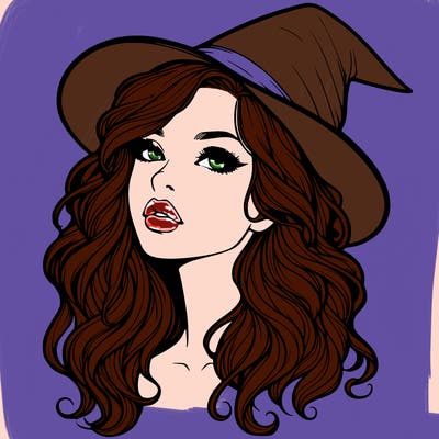 realistic witch girl with wavy hair and lips
