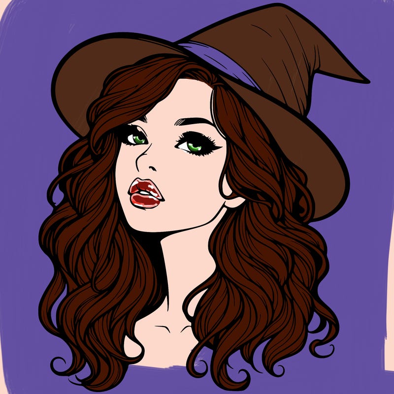 realistic witch girl with wavy hair and lips