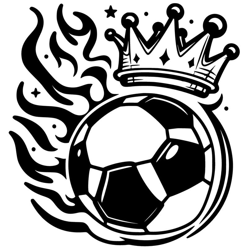 soccer ball with flames and a crown on top of the soccer ball