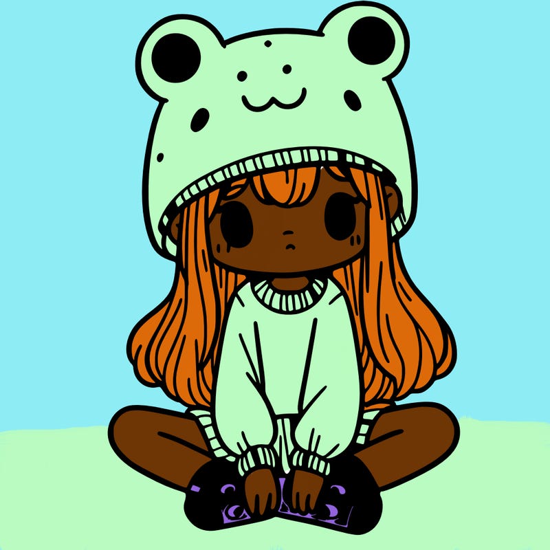 a girl wearing a frog hat and some frog socks
