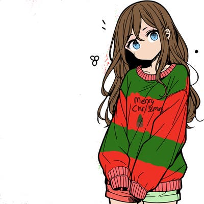manga teen girl  in a sweater and baggy pants