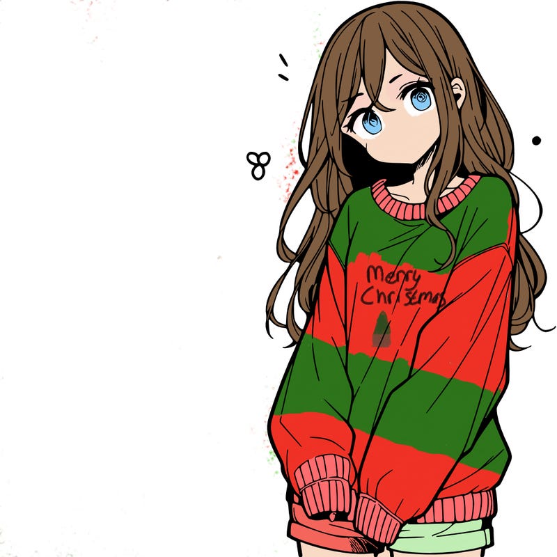 manga teen girl  in a sweater and baggy pants