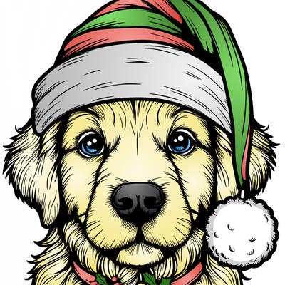 realistic dog with a christmas hat