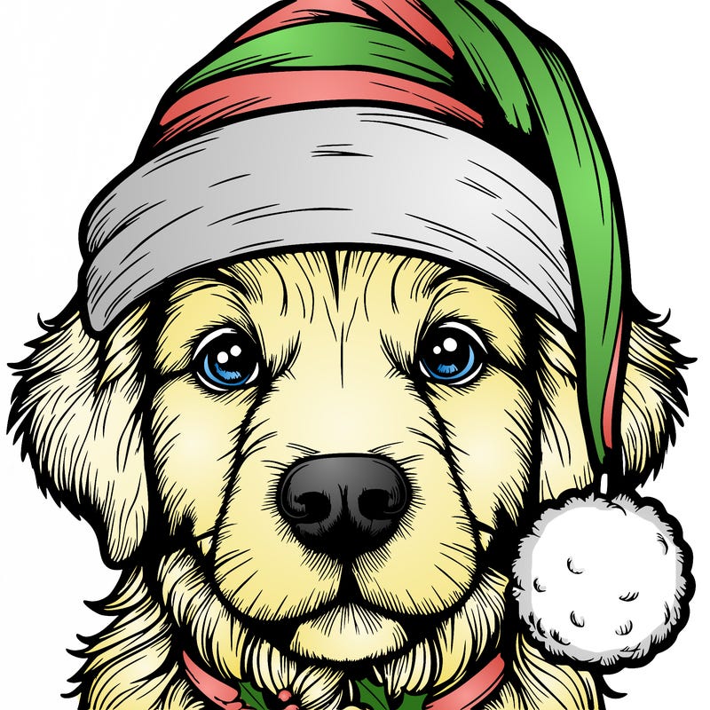 realistic dog with a christmas hat
