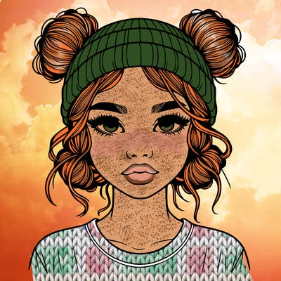 realistic girl with buns in her hair with a beanie on