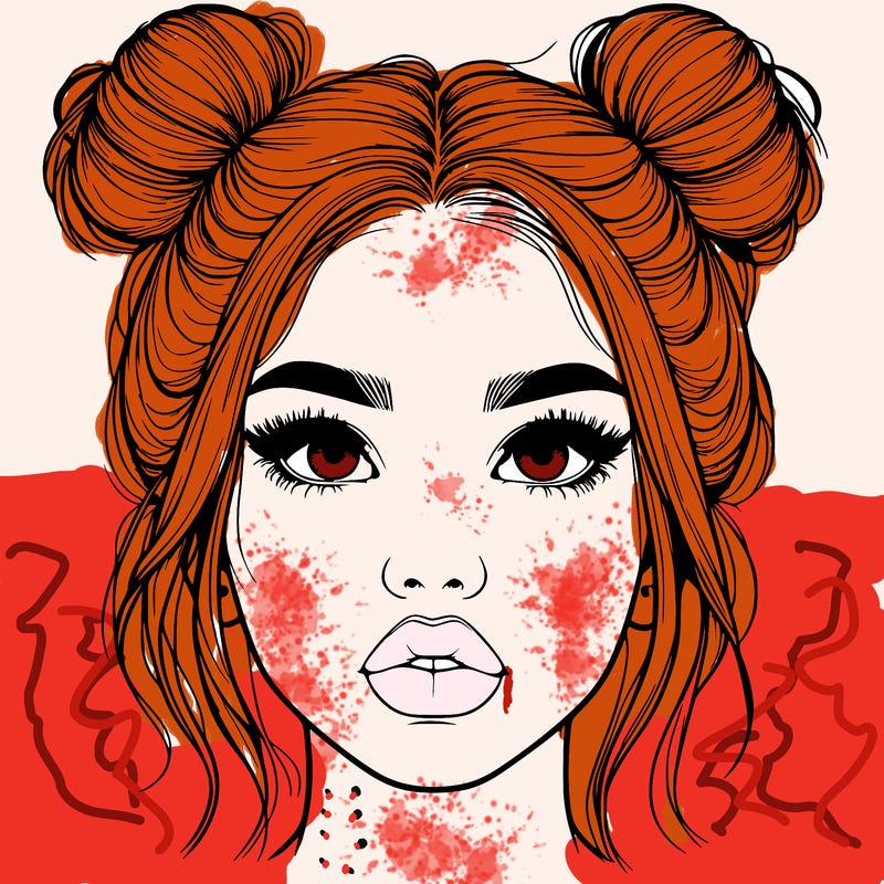 realistic girl with two buns on her hair and lips