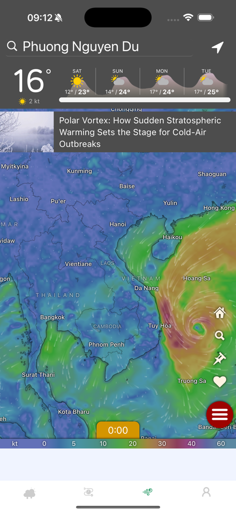 Weather 24/7 Weather360 - Weather 360 app displaying a meteorological radar map and five day forecast