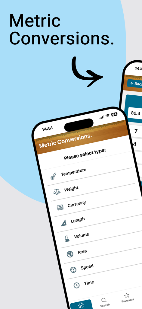 Metric Conversions Premium - Main menu of Metric Conversions Premium app listing conversion categories like temperature weight and currency