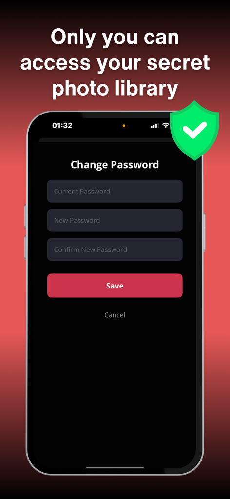 Interface for setting a password to protect the secret photo library in the NoCam app