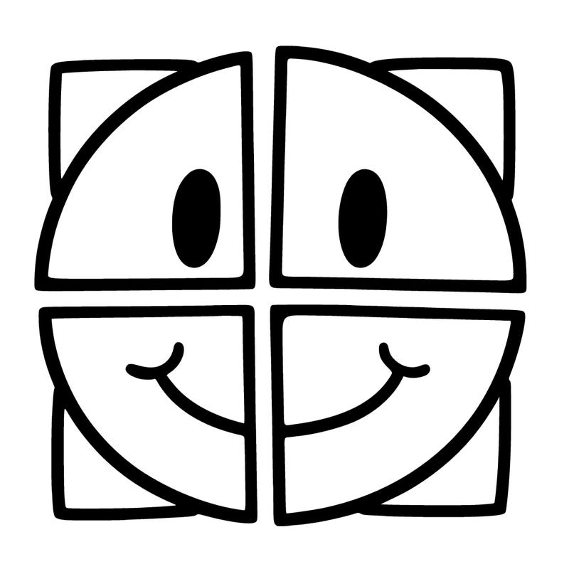 smiley face cut in four parts