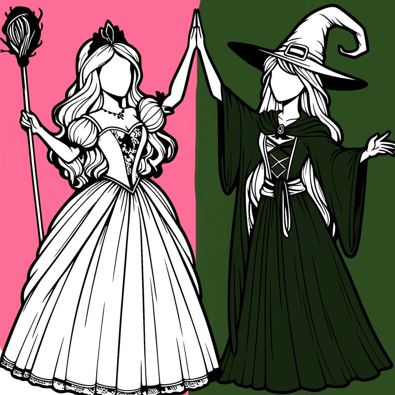 detailed realistic split of a princess and a witch