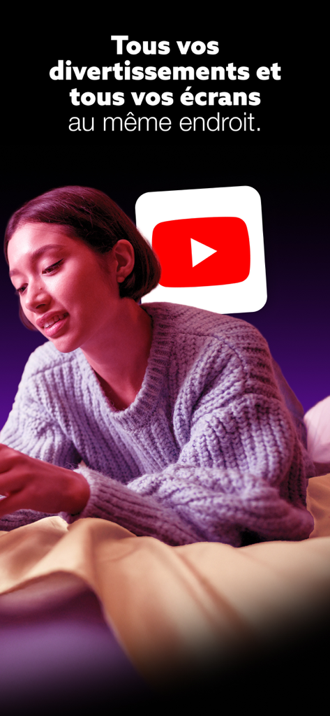 Diverto Programme TV Streaming - Jeune femme utilisant l'application Diverto pour une découverte de divertissement tout-en-un avec intégration YouTube