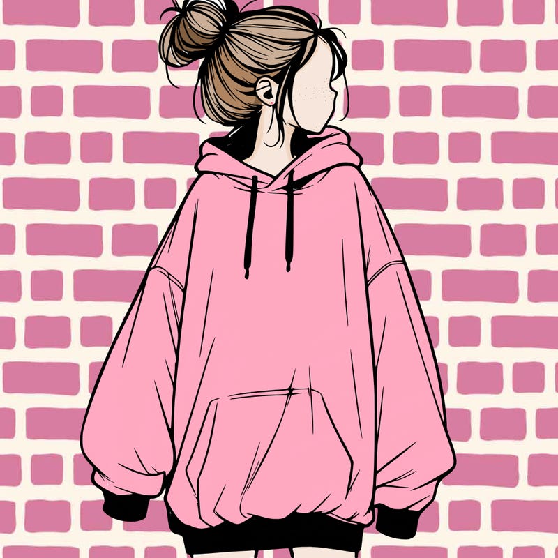 realistic girl with a oversized sweatshirt on and a bun