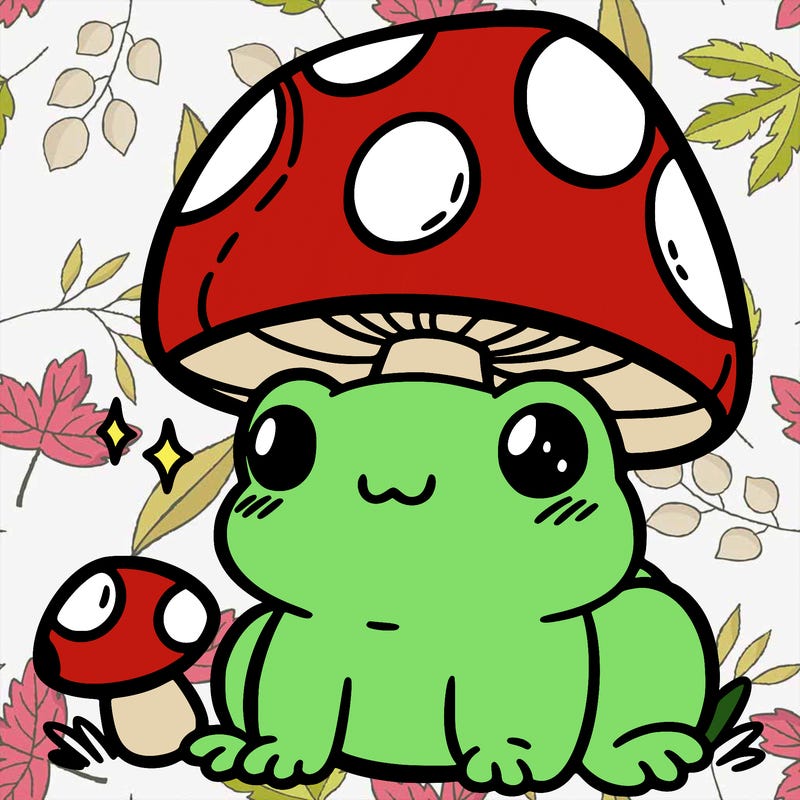 a cute frog with a mushroom hat