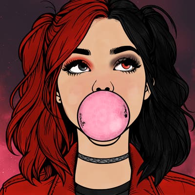 realististic girl blowing bubble -gum