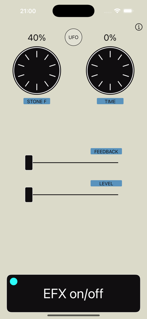 Stone Echo - Stone Echo app user interface showing Stone F and Time knobs with Feedback and Level sliders