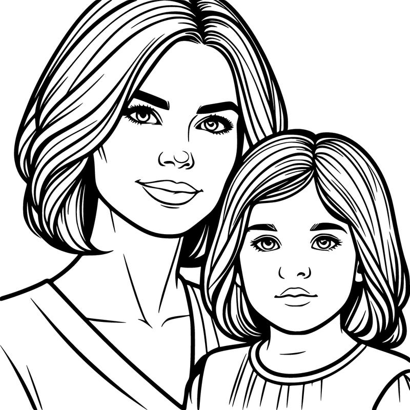 realistic mum and daughter drawing