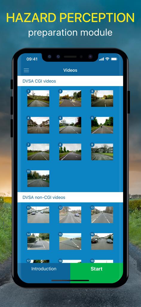 ADI Theory Test 2026 UK Kit - Hazard perception preparation module showing a list of DVSA CGI and non-CGI training videos.