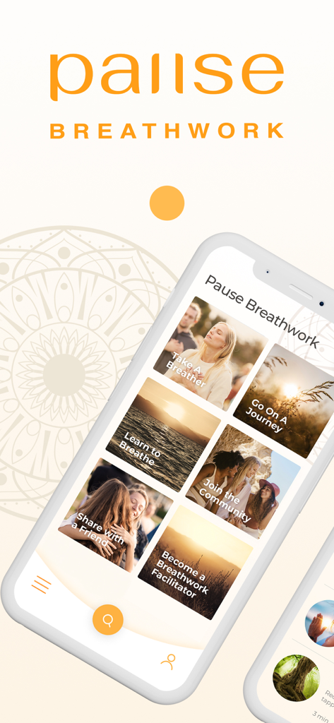 Pause Breathwork Exercises - A smartphone displaying the Pause Breathwork app menu with various breathing exercise options