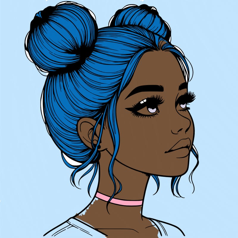 realistic girl with buns on the top of her head
