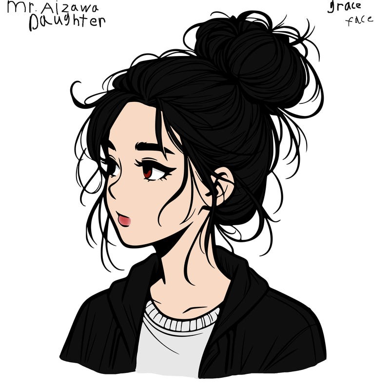 realistic teenage girl with a messy bun