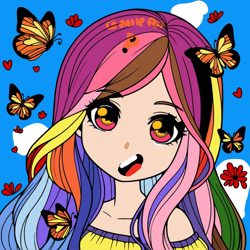 realistic girl with butterflies around her