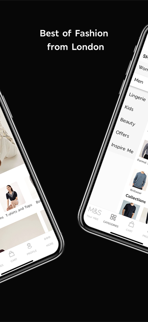 M&S India - User interface of the M&S India app showcasing fashion categories and clothing items