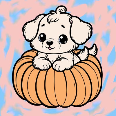 cute little puppy in a pumpkin