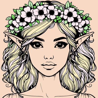 realistic female elf with flower crown