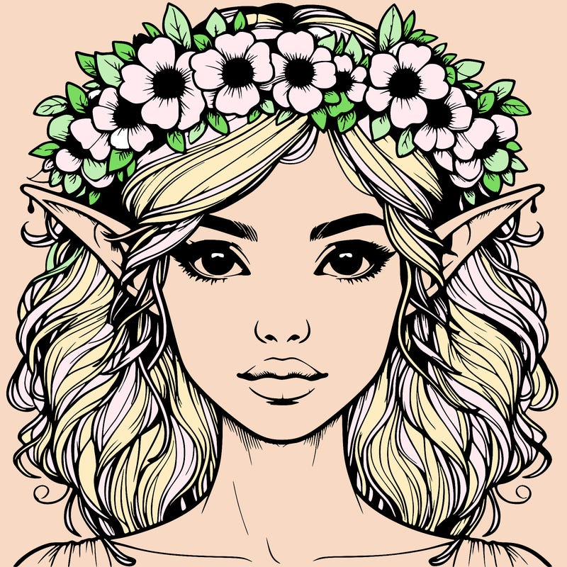 realistic female elf with flower crown