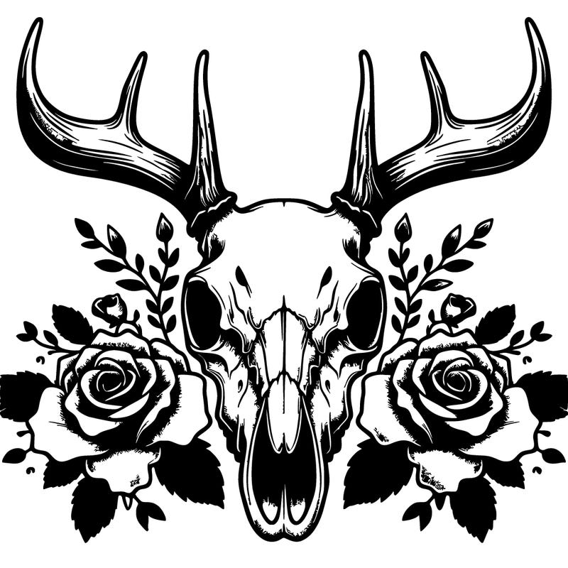 realistic deer skull with roses