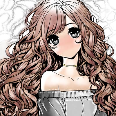 realistic, anime girl with really long curly hair