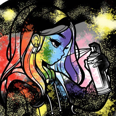a realistic girl spray painting