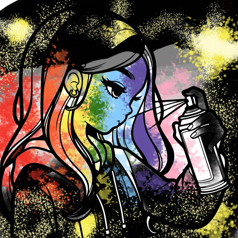a realistic girl spray painting