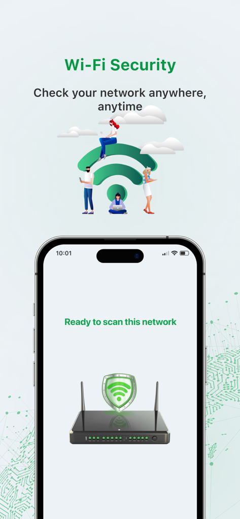 Privacy Fortress: Secure, Safe - Interface of the Privacy Fortress app showing the Wi-Fi security scanner feature on an iPhone