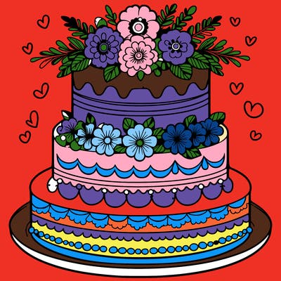 a beautiful wedding cake with 5 layers and pretty flowers and fancy piping