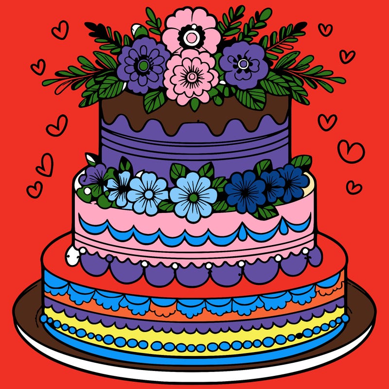 a beautiful wedding cake with 5 layers and pretty flowers and fancy piping