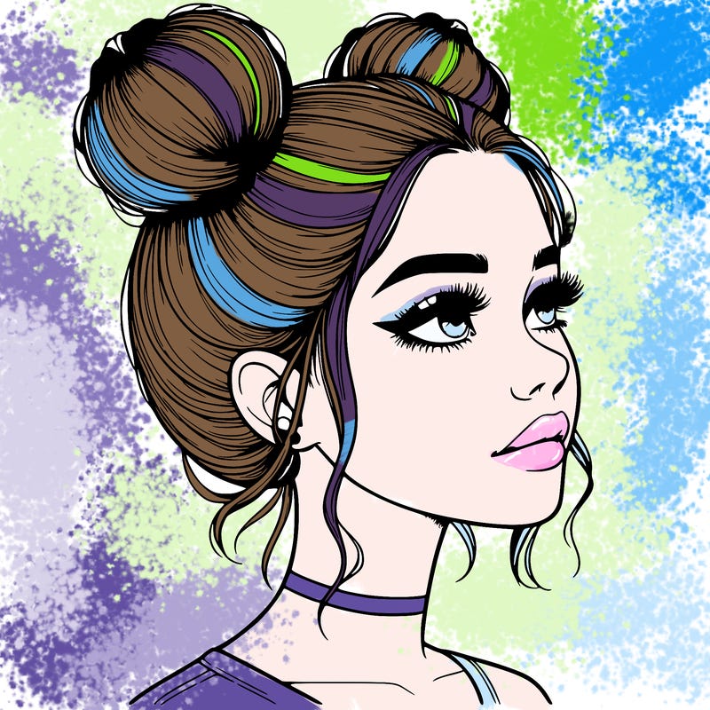 realistic girl with buns on the top of her head